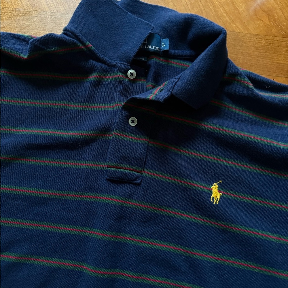 Vintage 90s Polo by Ralph Lauren Men's Long-Sleeve Navy Stripe Polo - Picture 8 of 8